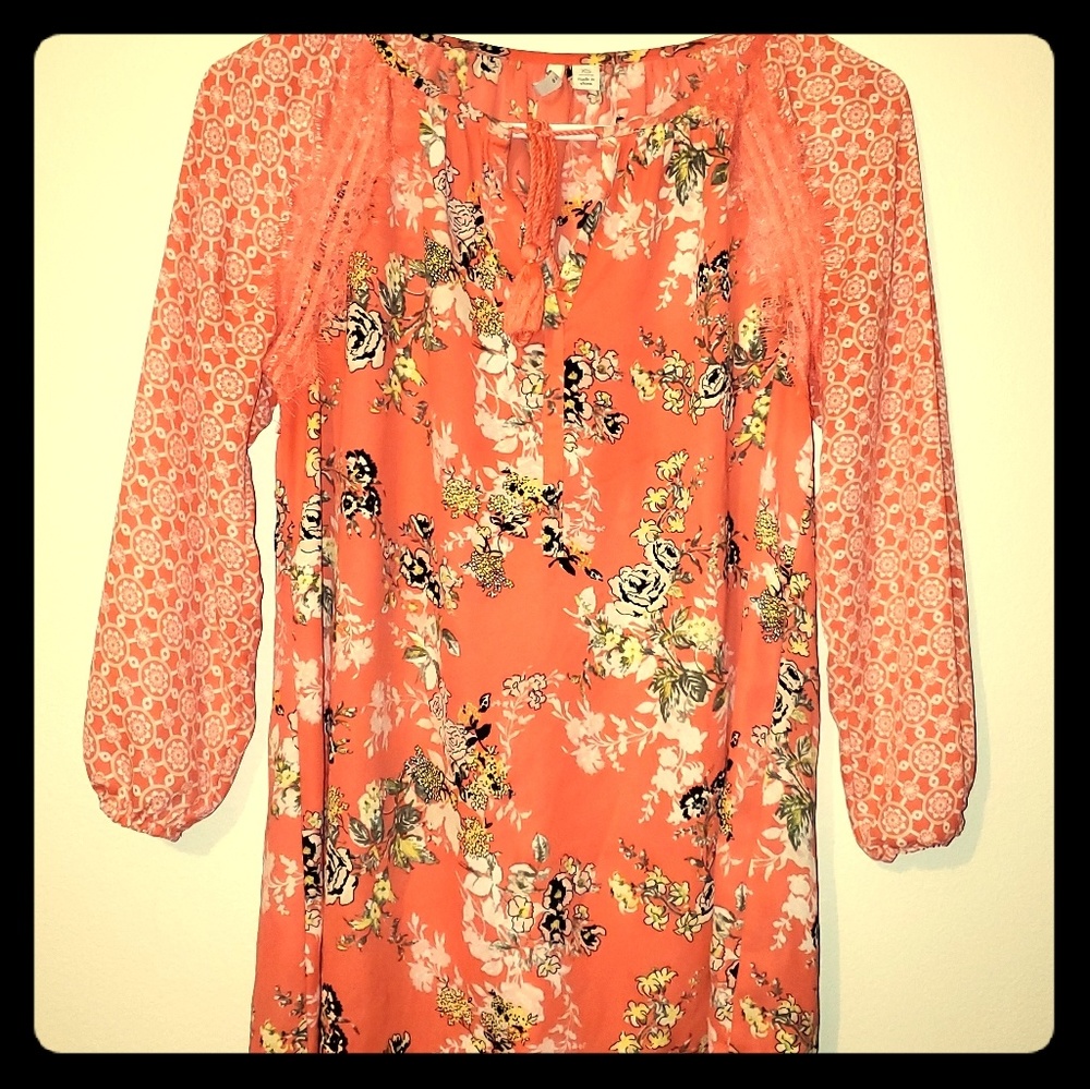 Orange Peach White Brown Shirt with Cute Tie